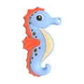 Blue seahorse baby silicone teether toy with orange fins and hanging hole - Seahorse Teether / Blue