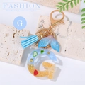 Letter G initial keychain with blue ocean beach resin, sand and seashell accents - Letter G