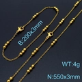 Golden titanium steel beaded necklace and bracelet set with 3mm round beads on black surface - Gold Necklace Bracelet Set (KS197779-Z)