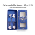 Christmas coffee spoon set with star and sock charms in a blue premium gift box - Blue Box 2PCS Set (Star+Sock) / Silver