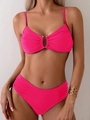 Detailed texture of magenta bikini set with gold bead hardware and pleated fabric detail - Rose Red