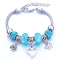 Silver snake chain bracelet with blue beads, tree of life and Princess crown pendant - Light Blue