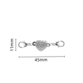 Silver heart magnetic clasp connector with lobster clasps and crystals, 45mm length - Rhinestone Heart Silver