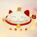 Gatto portafortuna Zakka in ceramica bianca con scritte di benedizione dorate cinesi - Posacenere Della Fortuna (SJ0005-1)