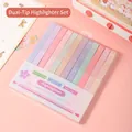 Set di 12 evidenziatori pastello a doppia punta in una scatola trasparente - Punta a scalpello / Evidenziatore a doppia punta a 12 colori