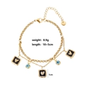 Gold stainless steel double-layer bracelet with black heart charms and evil eye beads - Style 16-Black Square Heart