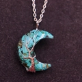 Crescent moon necklace with blue turquoise chips and silver wire wrapped tree of life - Turquoise Tree of Life Moon Necklace