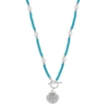 Shell pendant necklace with turquoise beads and freshwater pearls featuring OT toggle clasp - 925 Silver / Silver (GPN82-P)