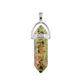 Unakite hexagonal column pendant with silver metal bail on a clean white background - Dyed Unakite