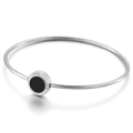 Bracelet argenté avec pendentif rond en résine noire et gravure LOVE FOR YOU élégante - Argent (KB149628-KLX)