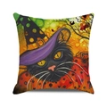 Halloween decorative pillow case featuring a cute black cat wearing a purple wizard hat - Oil Painting Wizard Cat