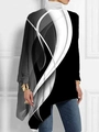 Detalle de blusa holgada de cuello alto con estampados abstractos y bajo irregular chic - S / Parte Superior (Estampado geométrico abstracto en blanco y negro-Y53080) / Negro