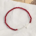 Red faceted agate beaded bracelet with a polished silver horizontal cross charm for women - Silver Plated Red