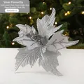 Handmade 26cm silver artificial velvet Christmas flower with glitter for DIY festive decor - Silver