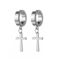 Minimalistische zilveren titaanstalen kruis hangeroorbellen met clip-on voor oren zonder gaatjes - Zilver (Enkel)