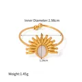 French retro gold adjustable ring with oval white natural stone sunray design - White Stone Pattern (JDR202298-WT) / Gold
