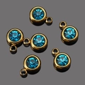 6mm gold-plated stainless steel round blue crystal birthstone pendants for DIY jewelry - Gold-Blue