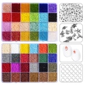 24-grid DIY jewelry making kit with glass seed beads letter beads and elastic strings - Box 9 (48 Grids 2mm Bead Kit)