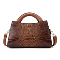 Braune Handtasche mit Krokodilmuster, Tragegriff, Riemen und goldenem V-Metall-Dekor - Einzelne Tasche / Braun