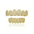 Hip hop gold plated grillz set with micro-paved sparkling clear cubic zirconia stones - Full Set (No Molding Bar) / Zircon Gold