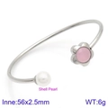Zilveren open armband met schelpparel en roze bloem, maat 56x2,5mm - Zilveren Roze Bloem Stijl (KB123080-K)