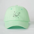 Casquette de baseball unisexe vert menthe délavé avec broderie planète noire minimaliste - Taille unique / vert clair