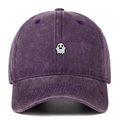 Close-up of small white ghost embroidery on purple washed cotton baseball cap texture - Purple