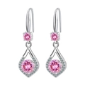 Silver drop earrings featuring pink round gemstones with sparkling diamond halo accents - Pink Diamond Teardrop Zirconia Earrings Led-108