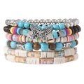Bohemian multilayer bracelet set with turquoise beads, wooden beads and silver butterfly charm - Butterfly Pendant Woven Rope (72)