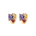 Golden heart-shaped hoop earrings with purple heart and pink round zirconia stones - Heart Shape Purple Zirconia Gold Style (Purple Main Stone)
