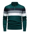Detailaufnahme des schmal geschnittenen Strickpullovers mit Stehkragen und Reißverschluss - M / Dunkelgrün