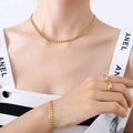 Parure de bijoux géométriques minimalistes dorés à l'or 18k avec collier et bracelet assorti - Collier Gaufré de Blé de Feuille (P1133) / Or