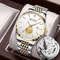 Orologio automatico da uomo con quadrante bianco, motivo a nave dorata e cinturino in acciaio - A50 Bicolore Oro Quadrante Bianco