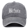 Vintage dark gray washed cotton baseball cap with white Bichota gothic embroidery - Gray