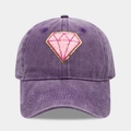 Detail of vintage washed purple baseball cap with diamond-shaped glitter patch embroidery - Purple