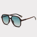 Tortoiseshell aviator sunglasses with blue gradient lenses and double bridge design - Amber Frame Gradient Green Lens C5