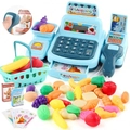 Kids toy cash register set with shopping basket and colorful play food accessories - Blue Cash Register 204g Bag