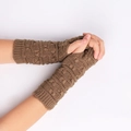 Winter knitted fingerless long gloves in brown with vintage cable knit pattern for women - One Size / Khaki