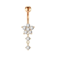Rose gold navel ring featuring a zircon flower design with dangling drop charms - Rose Gold Plum Blossom
