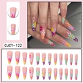 Long stiletto press-on nails featuring colorful floral patterns on a nude base - Colorful Floral Pattern Nude Style (CJCY-122)