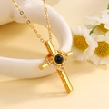 Goldene Herz-Kreuz-Projektionskette mit weißen Zirkonia und schwarzem Mittelstein - Gold