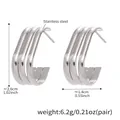 Orecchini a perno a triplo cuore in acciaio inossidabile lucido con dimensioni - Cerchi a U a Tre File Colore Acciaio (F754-Argento) / Colore acciaio