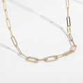 Gouden paperclip ketting met sprankelende rechthoekige schakels bezet met kristallen - 925 zilver / Goud