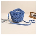 Detail of blue hand-woven cotton shoulder bag with hollow mesh and matching strap - No Lining / Blue (No Lining)