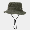 Détail du bob en toile délavée avec coutures renforcées et cordon coupe-vent réglable - M (56-58cm) / Vert Militaire