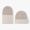 Two-tone ribbed knit beanie in grey-purple and beige with a fold-up cuff design - Two-tone Ribbed Style (23B055) / Beige Khaki