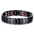 Men's black titanium steel bracelet with double row magnetic therapy stones inlay - Bracelet 10 (Black/Red-Silver Elements)