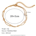 Zweilagiges 18K vergoldetes Edelstahl-Fußkettchen mit Perlen und Schlangenkette - Doppelschichtige Rundperlen-Schlangenkette / Gold