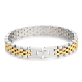 Two-tone silver and gold stainless steel watch band bracelet with folding clasp - Gold & Silver