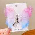 Pink and blue gradient butterfly hair clip with sheer tulle wings and pearl detail - 6# Large Pink Blue 1PC